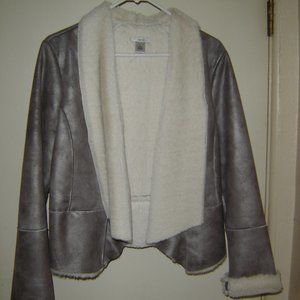 Cache Metallic Faux Shearling Open Jacket Sz L